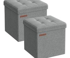 Set of 2, Storage Bench, Footrest, Bed End Stool, for Living Room, Bedroom, 30 x 30 x 30 cm, Light Grey