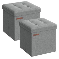 Set of 2, Storage Bench, Footrest, Bed End Stool, for Living Room, Bedroom, 30 x 30 x 30 cm, Light Grey