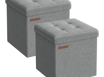 Set of 2, Storage Bench, Footrest, Bed End Stool, for Living Room, Bedroom, 30 x 30 x 30 cm, Light Grey