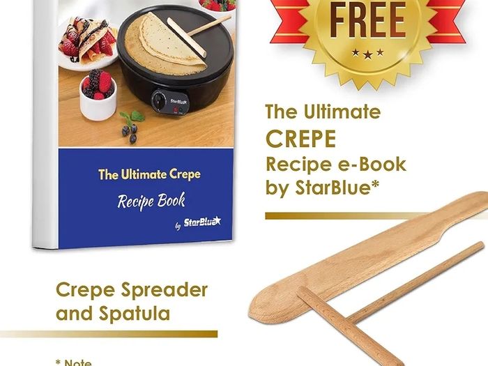 30.5cm Electric Pancake & Crepe Maker by StarBlue with FREE Recipes e-book and Wooden Spatula - AC 220-240V 50/60Hz 1000W, UK Plug, Europe Adapter Included