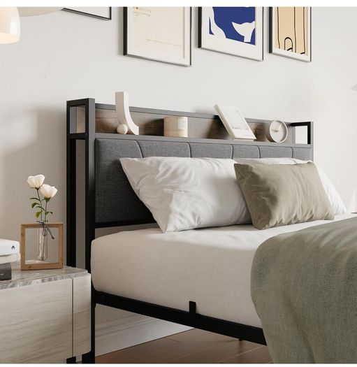King Size Bed Frame with Wooden Storage