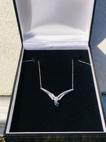 Brand New 9ct White Gold Sapphire & Diamond Necklace