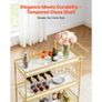 Bar Cart, 3 Tiers Home Kitchen Serving Carts, Modern Rolling Utility Station on Wheels, Mobile Drink Beverage Trolley with Wooden Shelf, Wine Rack, and Glass Holder, 910x330x935mm, Gold Image 5