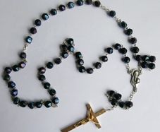 Vintage Rosary Black  Faceted Glass Beads