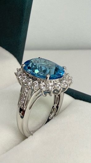 Topaz & White Zircon Statement Halo Ring