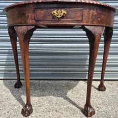 Vintage Mahogany Demi-Lune Console Hall Table with Drawer