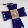 Blue Glass Cross with Silver Medallion Image 5