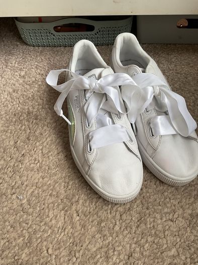 trainers white leather puma ribbon trainers size 5 1/2