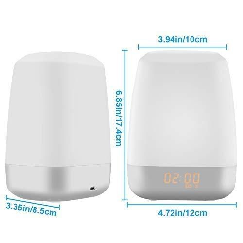 Wake Up Light, Sunvook Alarm Clock Colored Sunrise Simulation LED Digital Alarm Clock Touch Control Dimmable Bedside Lamp with 5 Natural Sounds Rechargeable, 3 Brightness Levels, 256 Color RGB Mode
