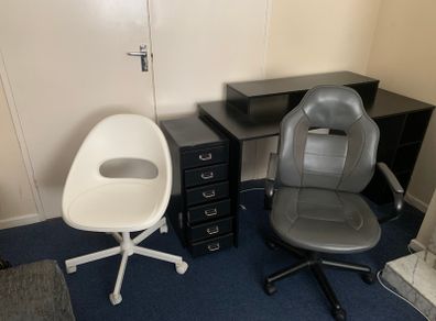 Office table, 2 chairs and metal drawer for free to take today