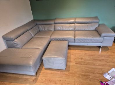 Natuzzi Editions Leather Corner Sofa with footstool