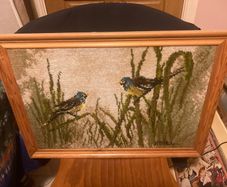 Hand woven tapestry of birds framed free postage