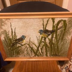 Hand woven tapestry of birds framed free postage