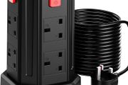 Tower Extension Lead 10M, (13A 3250W), 8 AC Outlets and 4 USB Ports Extension Tower, Surge Protection Extension Lead with 4 Independent Switch, 17W USB C Ports Extension Cable 10M for Office, Home