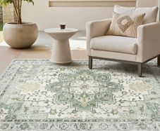 Machine Washable Rugs Living Room, 160x230cm, Vintage Rug, Boho Area Rugs, Non-Slip Carpet, Low Pile, Non-Shedding, Traditional Oriental Printed Design, Dining Room, Home Office, Bedroom