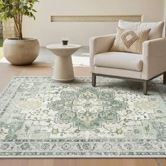 Machine Washable Rugs Living Room, 160x230cm, Vintage Rug, Boho Area Rugs, Non-Slip Carpet, Low Pile, Non-Shedding, Traditional Oriental Printed Design, Dining Room, Home Office, Bedroom