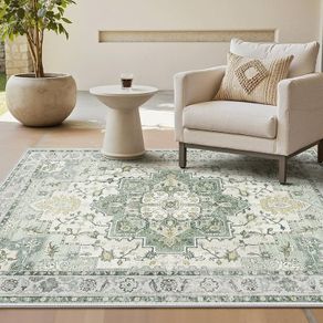 Machine Washable Rugs Living Room, 160x230cm, Vintage Rug, Boho Area Rugs, Non-Slip Carpet, Low Pile, Non-Shedding, Traditional Oriental Printed Design, Dining Room, Home Office, Bedroom
