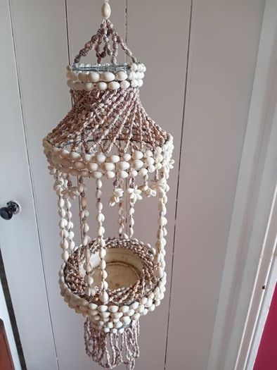 vintage 1960 seashell hanging planter