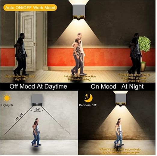 Designer 4 pack LED Outdoor Wall Lights, LEDMO, Motion Sensor,  Led IP65 Waterproof outdoor wall light with adjustable beam 6000K - Light Grey
