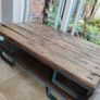 Industrial Reclaimed Wood Coffee Table with Blue Iron Frame Image 2