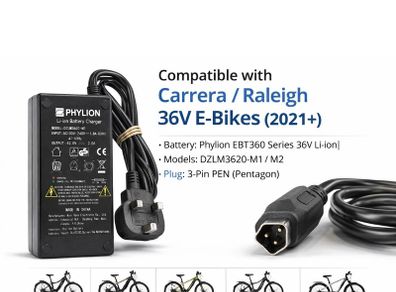 Brand new ORIGINAL Carrera Crossfire 36V 42v Output (PEN 3-pin) Phylion Battery Charger