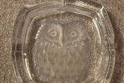 vintage Crystal D'Arques etched owl ashtray