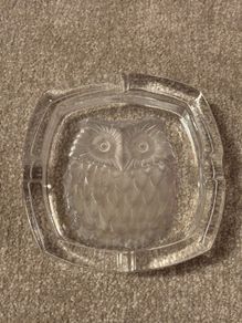 vintage Crystal D'Arques etched owl ashtray