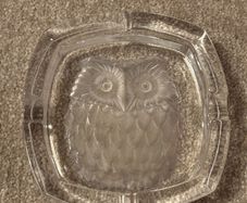 vintage Crystal D'Arques etched owl ashtray
