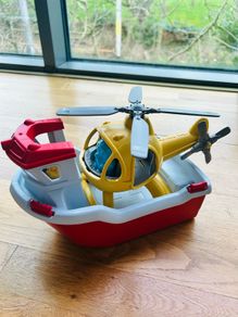 Green toys rescue boat and helicopter