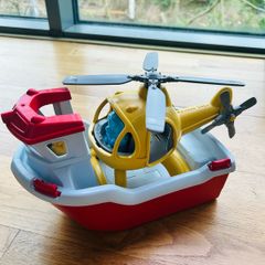 Green toys rescue boat and helicopter