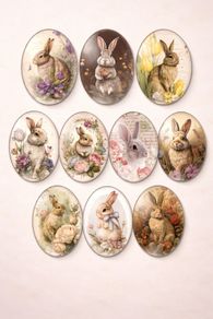 Vintage Style Bunny Oval Glass Cabochons Free Post