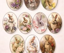 Vintage Style Bunny Oval Glass Cabochons Free Post