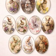 Vintage Style Bunny Oval Glass Cabochons Free Post