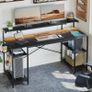 140 CM Computer Desk with Power Outlets & LED Lights with Monitor Shelf Gaming Desk with Shelves Writing Desk with Storage Image 3