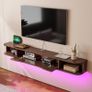 Floating TV Stand, 140cm Wall Mounted TV Cabinet,Floating TV Console,Under TV Shelf with 1 Door and 2 Cabinets, Media Entertainment Center Wall Tv Unit for Living Room Bedroom (Walnut) Image 3