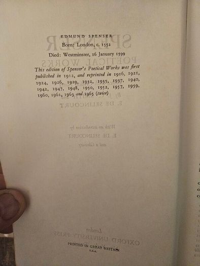 Spenser Poetical Works.  Edited With Critical Notes By J.c.smith And E. De Selincourt. Published By Oxford University Press London.  1965 Hardback With Dustjacket In Good Condition. See Photos For Same.