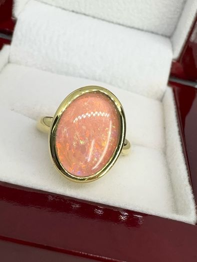 Opal Stunning Terra Opalis Gold Plated Silver Ring Padparadscha Glow