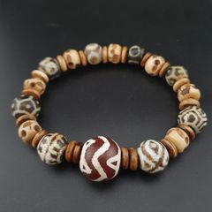 Antique Etched Carnelian Agate & PumtekPyu Beads Bracelet