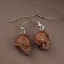 Vintage Carved Skull Shape Wood & brass Earings Image 8