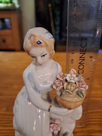 Vintage porcelain woman figurine detailed flowers