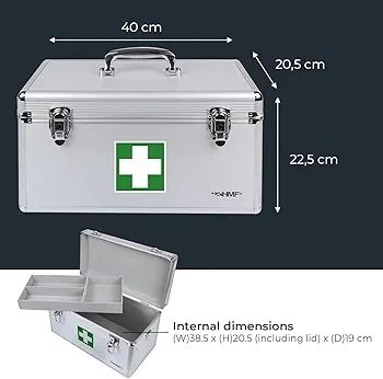 First Aid Box, Medical Box, Carrying Handle, Carry Strap, Aluminium, 40 x 22,5 x 20,5 cm