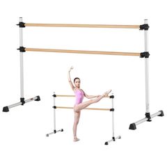 Portable Adjustable Ballet Dance Barre  Freestanding Double Wooden Bar