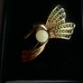 Vintage Monet Gold Plate Crystal Jelly Belly Hummingbird Brooch and Box Image 10