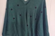 Forest Green Crea, V-Neck Knit, Handkerchief Hem, One Size