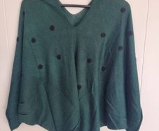 Forest Green Crea, V-Neck Knit, Handkerchief Hem, One Size