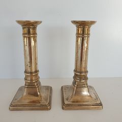 Vintage brass column candlesticks pair