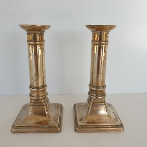 Vintage brass column candlesticks pair