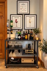 Stylish Bar Cart / Drinks Trolley & Framed Prints