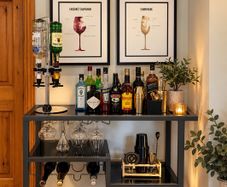Stylish Bar Cart / Drinks Trolley & Framed Prints