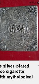 vintage silver plated repousse cigarette case mythological scene.
